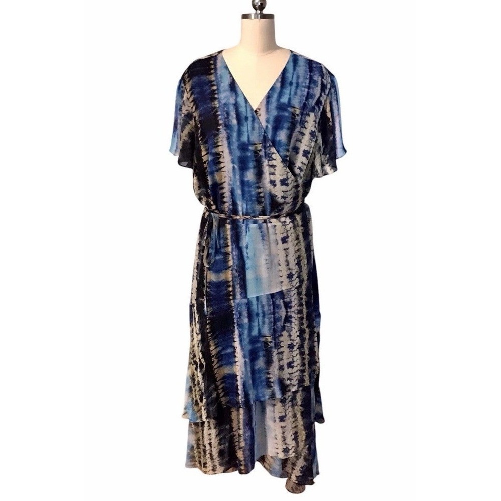INC International Concepts Tie Dye Wrap Dress Fairy Tiered Women's Sz 18W New - Picture 1 of 8